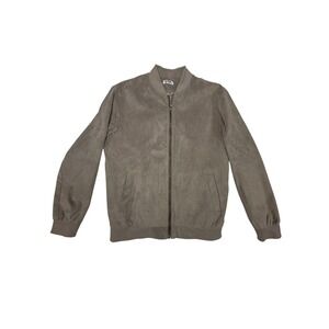 Coofandy Mens Faux Suede Bomber Jacket Taupe Gray Full Zip Lightweight Size M
